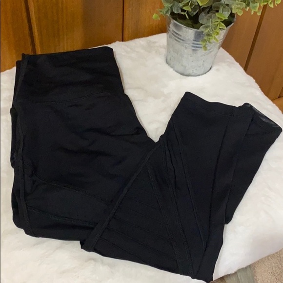 Aerie: Stretchy Ribbed Mesh Athletic Workout Gym Leggings Pants Black Small - Picture 1 of 6